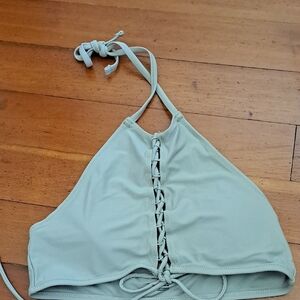 Aerie Beige Halter Lace-Up Bikini Top